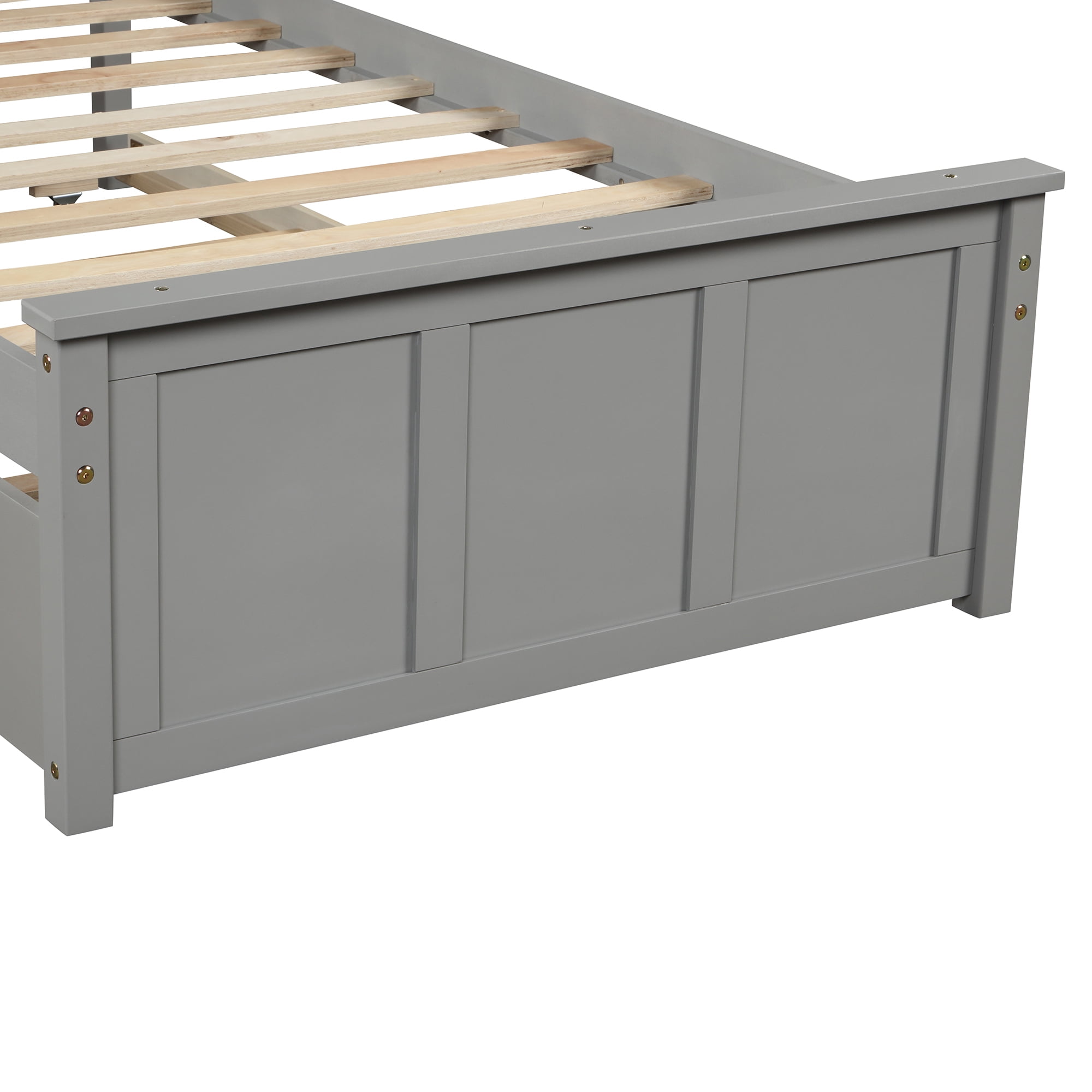 Euroco Wood Twin Size Platform Bed with Trundle for Kids Teens, Gray