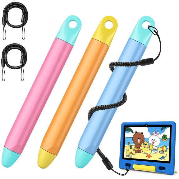 GJX Kid-Friendly Stylus Pen Tethers All Touch Screen Devices 3 Pack Kids Tablet Stylus Ipad Iphone Fire Tablet Samsung Tablets Kid Safe Stylus Pen Anti-Roll Soft Tip Stylus