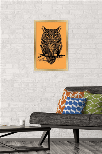 Rachel Caldwell - Warrior Owl On Orange Wall Poster, 14.725" x 22.375" Framed