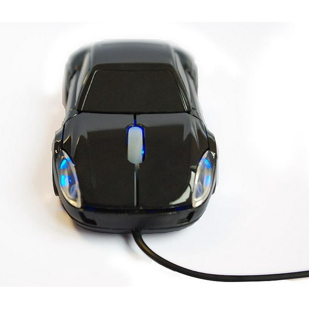 Optical USB Mouse Black Racing Car Design Dualbutton with LED lights