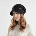 thumbnail image 3 of Women Slouchy Knit Hat, Winter Warm Fleece Lined Beanie Hat, Stretchy Skull Cap with Visor Brim, 3 of 5