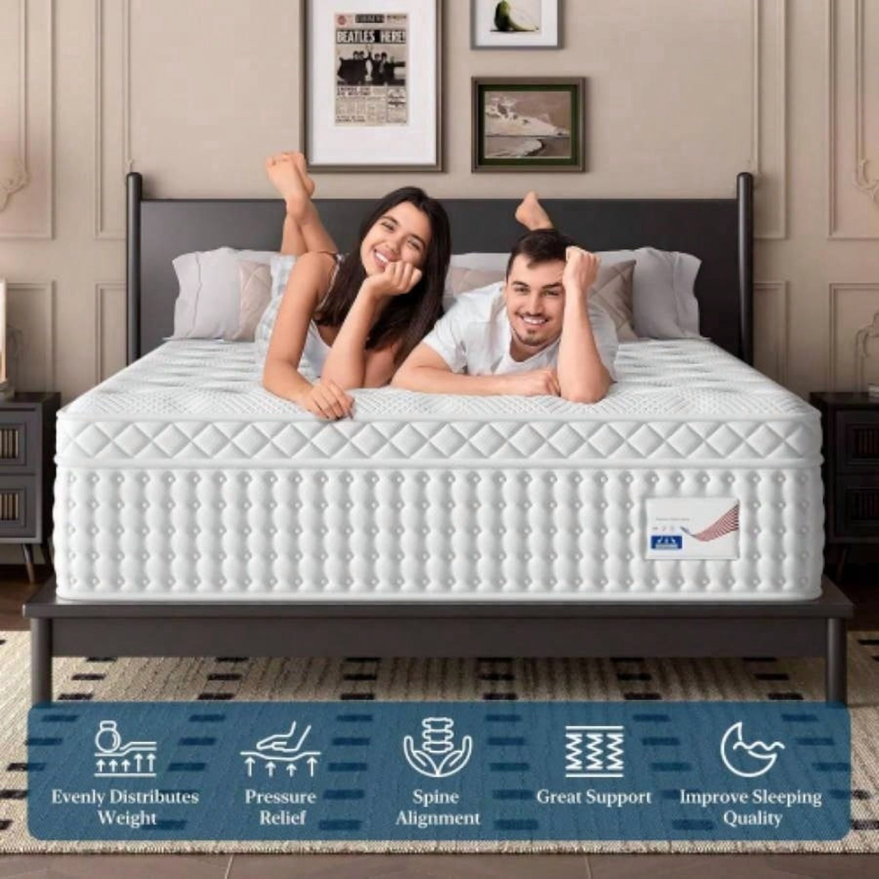 14 Inch King Size Hybrid Mattress, Foam Pocket Spring, Medium Firm, Spine Support, Quiet Breathable for Bedroom