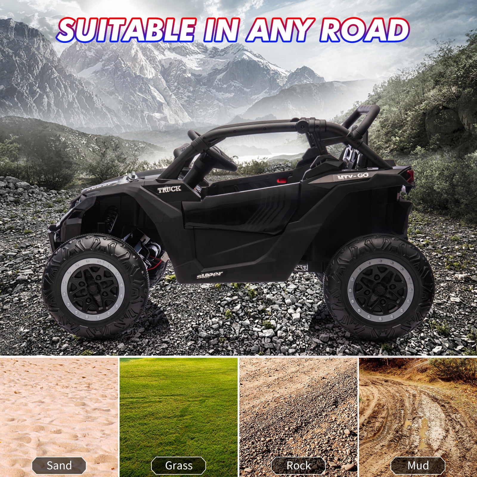 CazToi 24V 7 AH 4WD Battery Powered 2 Seater Ride On Car Off-Road Electric UTV with Remote for Kids