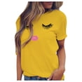 thumbnail image 1 of Hecho para Más Camisa Mujeres Sudadera de Manga Corta con Patrón Casual con Diseño de Pestañas Impreso, Cuello Redondo para el Hogar Y el Trabajo, 1 of 6