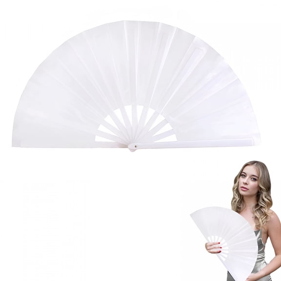 ACDANC Fans for Line Dancing,Large Hand Fans for Dance,Hand Fan Foldable,Laser Color Hand Fan (White)