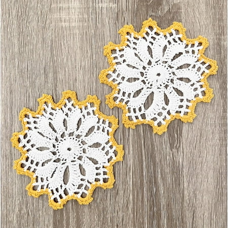 

Fennco Styles Handmade Crochet Cotton Whirlwind Two-Tone Doilies 6 Round 2-Piece - Yellow Drink Coasters for Everyday Use Holiday Farmhouse Décor Cocktail Tea Party Special Occasion