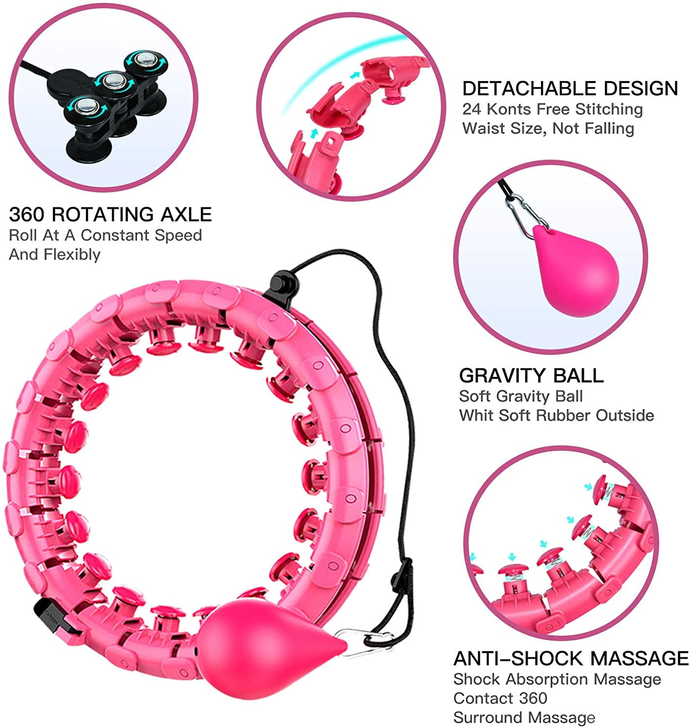 Ghazalla smart weighted hula hoop with massage ball is best workout equipment This weighted hula hoop 5lb reduce your weight in every month 24 Detachable Knots Adjustable Auto-Spinning Ball for Adult 