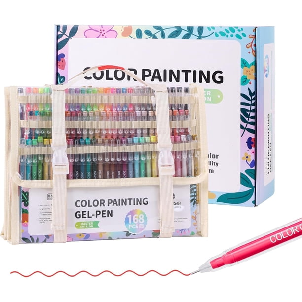 Set de bolígrafos de gel de 168 piezas, 162 colores con estuche de viaje