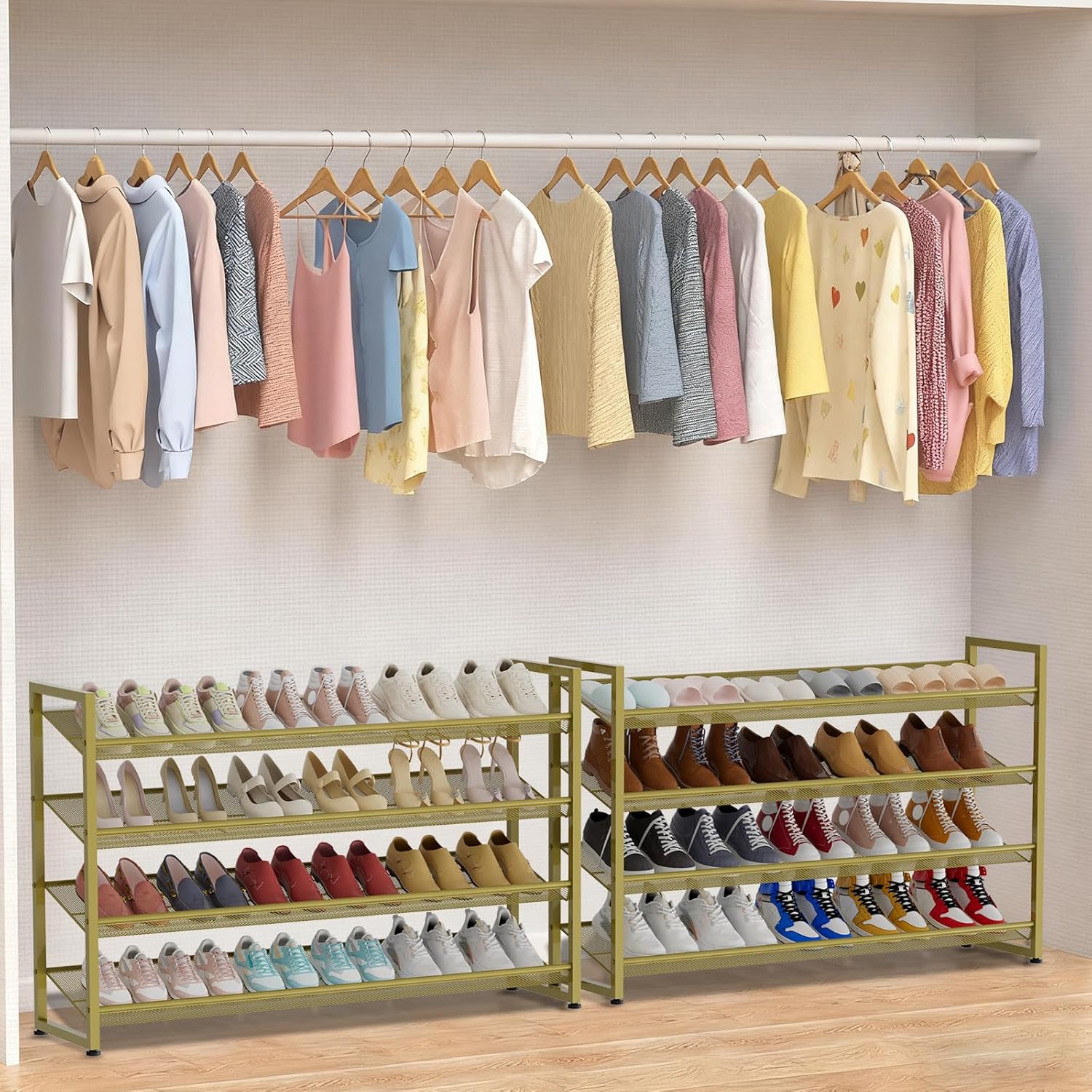 NEYCIL Large Shoe Rack, 8 Tiers Heavy Duty Metal Shoe Storage Rack for Closet Front Door Entrance, Up to 50 Pairs, Gold