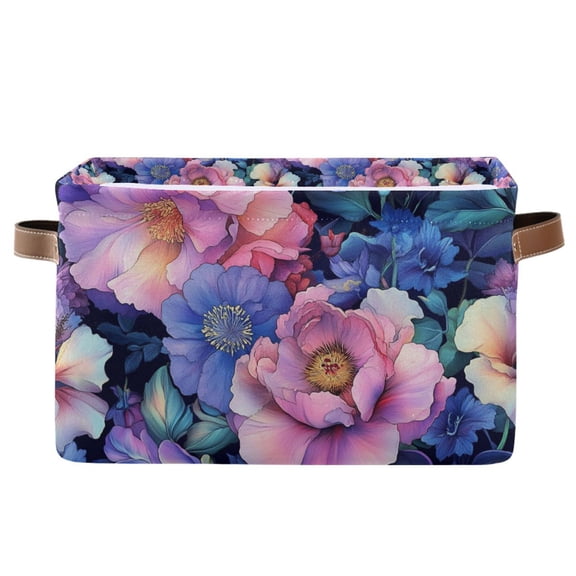 Yayeee Canvas Storage Basket with Handles for Shelves Fabric Bins Closet Organizer, Colorful Art Flowers