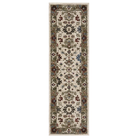 Woven Trends Trendy - HA03W - Vintage Rug, Floral Pattern, Stain and Fade Resistant, Living Room, Entryway, Office, Low Pile Polyester Runner Rug in Ivory - 2' x 8'