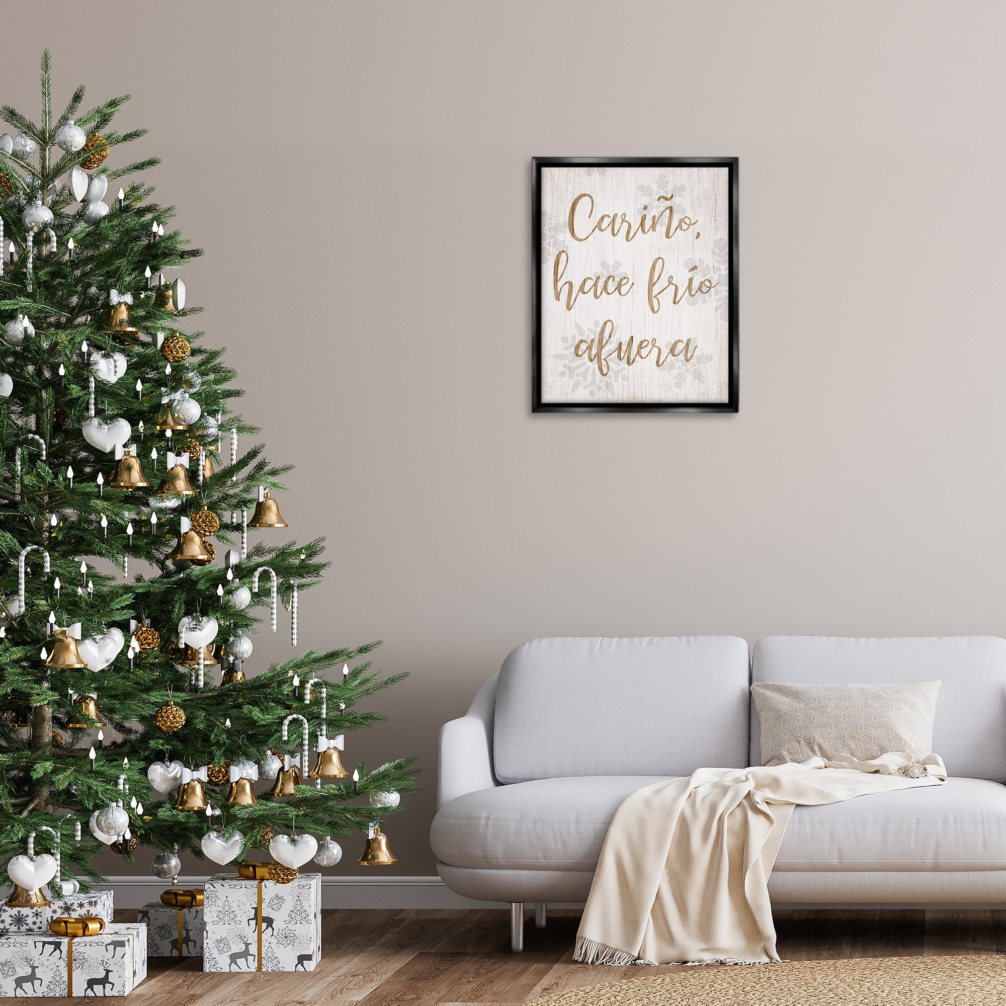 Stupell Industries Cariño Hace Frio Afuera Holiday Painting Black Floater Framed Art Print Wall Art, 25 x 31