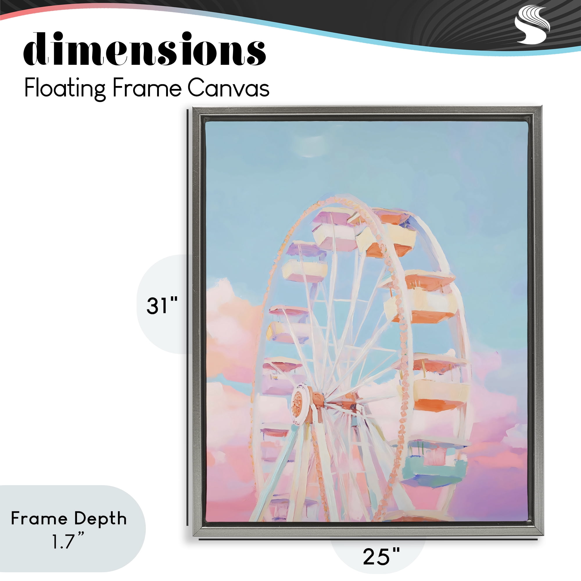 Stupell Industries Ferris Wheel & Cotton Candy Sky Gray Framed Floater Canvas Wall Art, design by The Prints Vibe