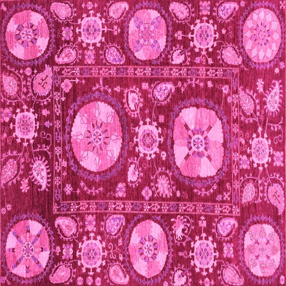 Ahgly Company Indoor Square Abstract Pink Modern Area Rugs, 3' Square