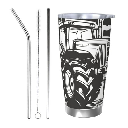 

Gaeub American Tractor Print 20-Ounce Stainless Steel Car Cup Tumblers Cups with Lids and Straw Coffee Cups for Adults Kids Home Car Office School Travel Party-Straw Three-piece Set