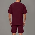 thumbnail image 6 of Stamzod Men Sweatsuits Sets with Pocket 2PC Solid Color Round Neck Short Sleeve Tshirt and Shorts Casual Loose Plus Size Track Suits Mens Summer Outfits Wine S, 6 of 8