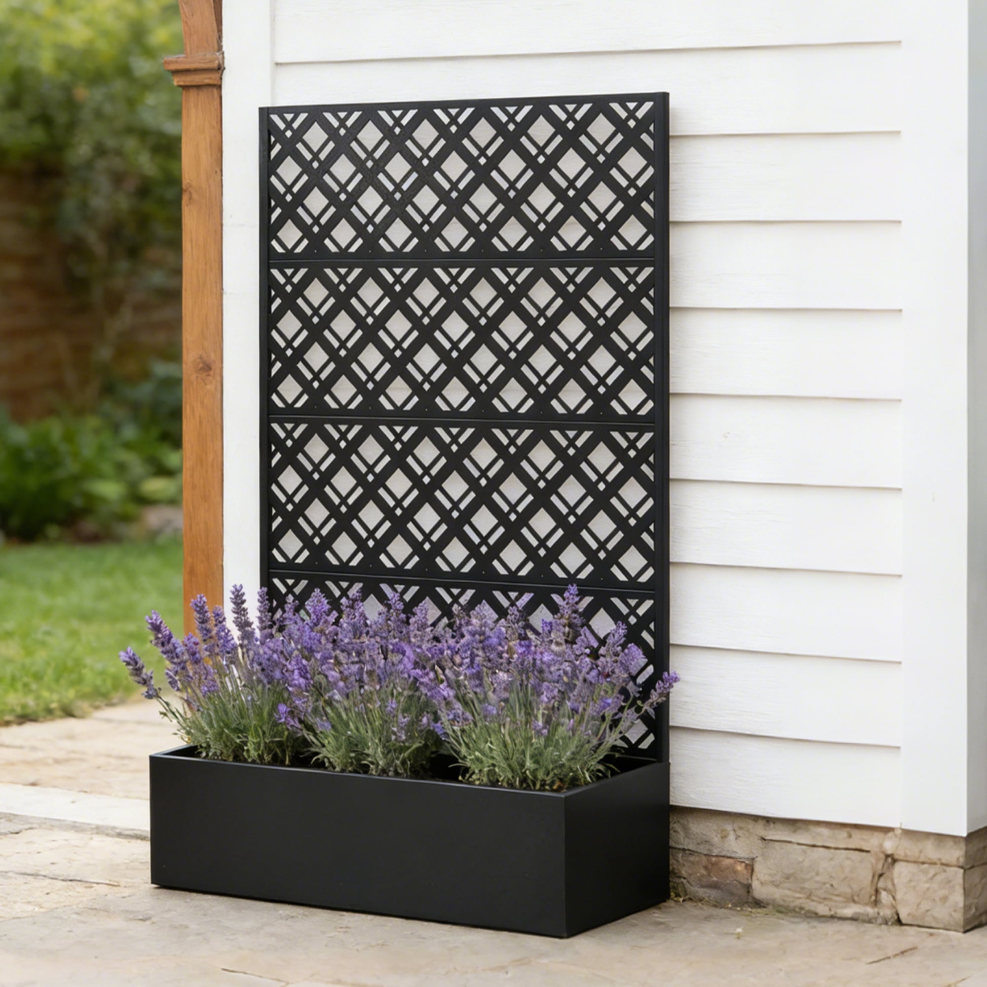 Mintazer 70.9" H Metal Planter with Trellis, Outdoor Privacy Planter Box with Drainage Holes for Climbing Plants, Black