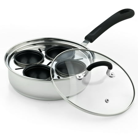 Cook N Home 02625 4 Cup Stainless Steel Egg Poacher Pan with Lid, 8 (Best Pan To Cook Eggs)