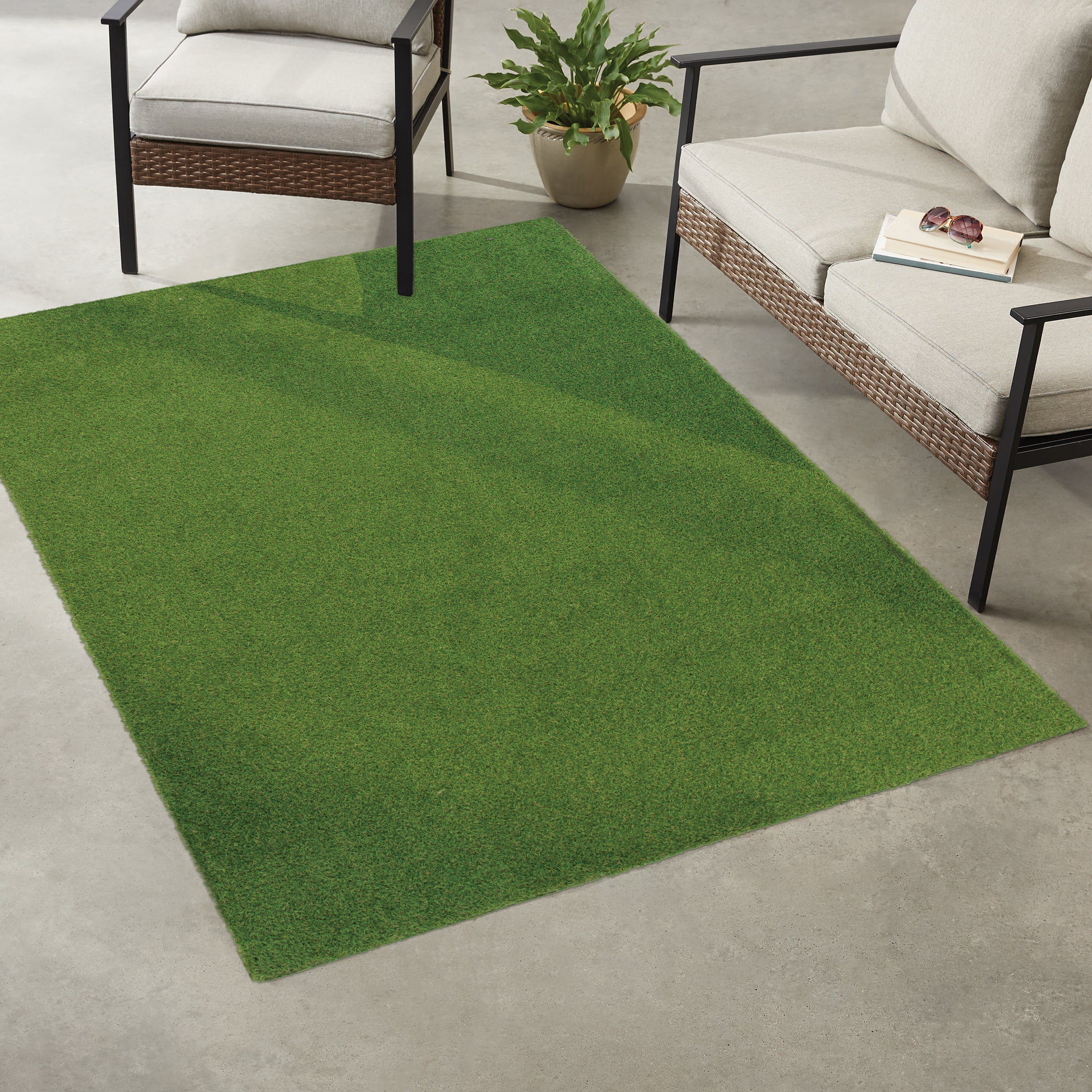 (2 pack) Mainstays Green Faux Grass Outdoor Rug, 5'x7'
