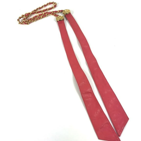 Pre-Owned CHANEL Vintage Coin Chain Belt Fashion Accessory Ribbon Leather Women's Pink (Good)