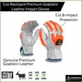 thumbnail image 2 of 10-Pack of Cordova 8535S OGRE-Gt Premium Grain Goatskin Driver Work Gloves, Aramid/Glass Fabric Lined, Padded Double Palm, Keystone Thumb, Orange TPR Protectors, ANSI Cut Level 4, Small, 2 of 4