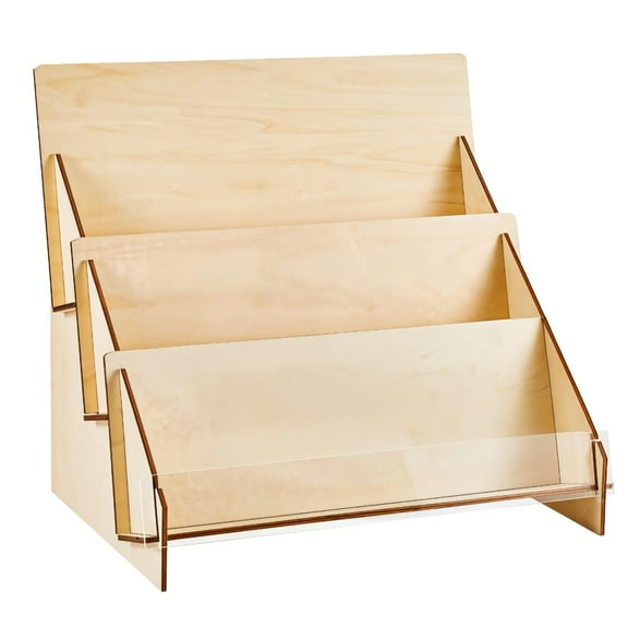 Wooden Greeting Card Display Stand, 3-Tier Card Holder for Christmas, Art and Retail Cards, Tabletop Display Rack for Vendors, DIY Craft Wood Stand for Cards and Artworks