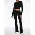 thumbnail image 5 of Women'S 2 Piece Matching Lounge Set Long Sleeve Slightly Crop Top Wide Leg Pants Casual Sweatsuit Black S, 5 of 8