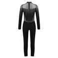 thumbnail image 5 of Hansber Kids Girls Figure Skating Jumpsuit Long Sleeve Mesh Rhinestone Gymnastics Leotard Full Bodysuit Catsuit Black 6, 5 of 6