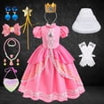 thumbnail image 1 of Vestido de princesa Peach para fiesta de cumpleaños de niñas, Vestido largo de encaje de manga abullonada rosa para baile de graduación, disfraz de Aurora para Halloween Fivean unisex, 1 of 2