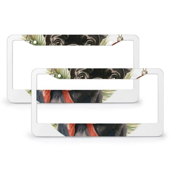 Christmas French Bulldog License Plate Frame 2 Pieces Merry Christmas Cute Animals Car Front License Plate Frame for Us Standard Vehicles 2 Holes Quality Aluminum License Plate Frames