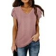 thumbnail image 2 of Anyjoin Womens Tops Casual V Neck Summer Petal Sleeve T-Shirt, 2 of 4