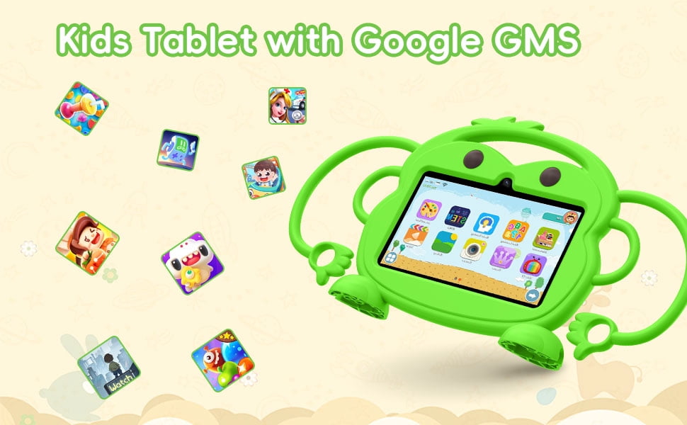 Kids Tablet, 7 inch Android Tablet for Kids, 6GB RAM 32GB ROM Quad-Core Toddler Tablet with Shockproof Case, Bluetooth, WiFi, Parental Control, 2MP+2MP Dual Camera, GPS, Games