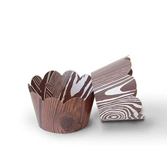 Wood Grain Cupcake Wrappers 48 pcs | Brown Cupcake Wrappers | Woodland Themed Cupcake Wrappers | Western Party Decorations | Camping Decorations | Cou