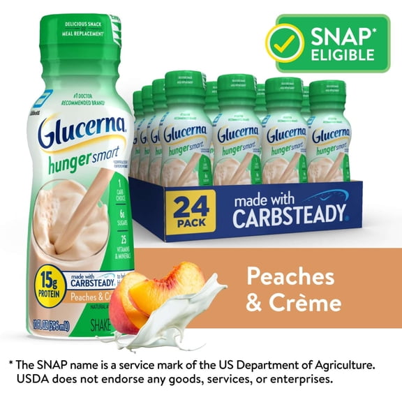 Glucerna Hunger Smart Diabetic Protein Shake, Peaches & Crème, 10-fl-oz Bottle, 24 Count