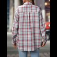 thumbnail image 4 of Camisa Abotonada para Mujer, Camisa A Cuadros, Larga, Solapa, Informal, para Negocios, Trabajo Rojo y Azul M, 4 of 10