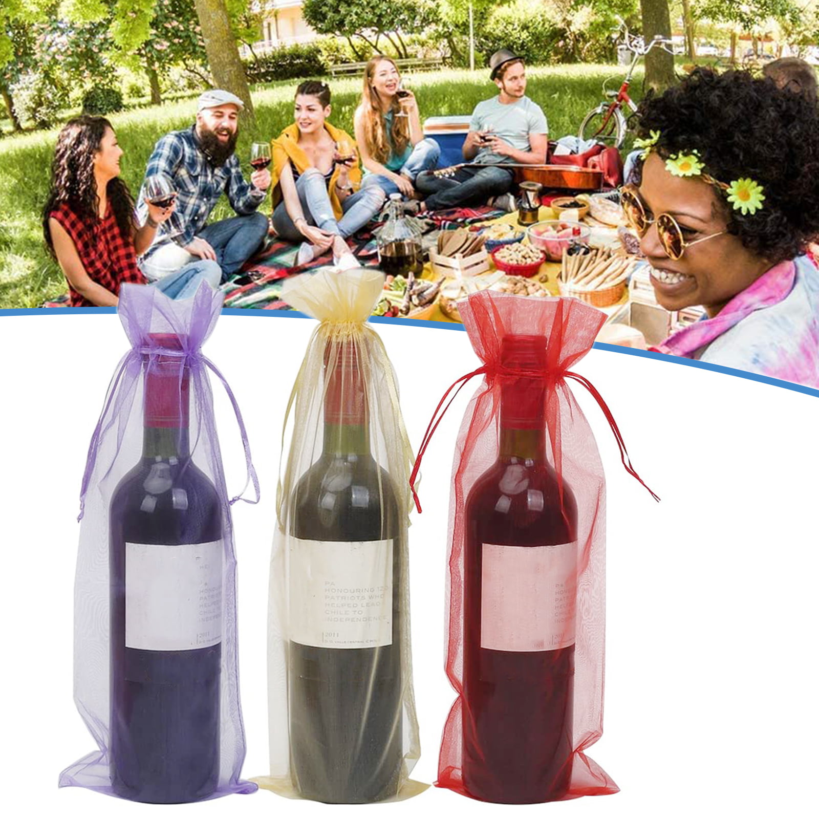 Black Champagne Wine Bottle Organza Gift Bag Pouch Christmas packing bags 