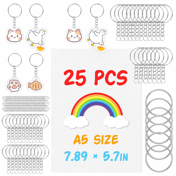 25 Sheets Shrink Dink Art Kit - A5 Shrinky Paper & Keychain Accessories for DIY Jewelry Making, Arts and Crafts Projects