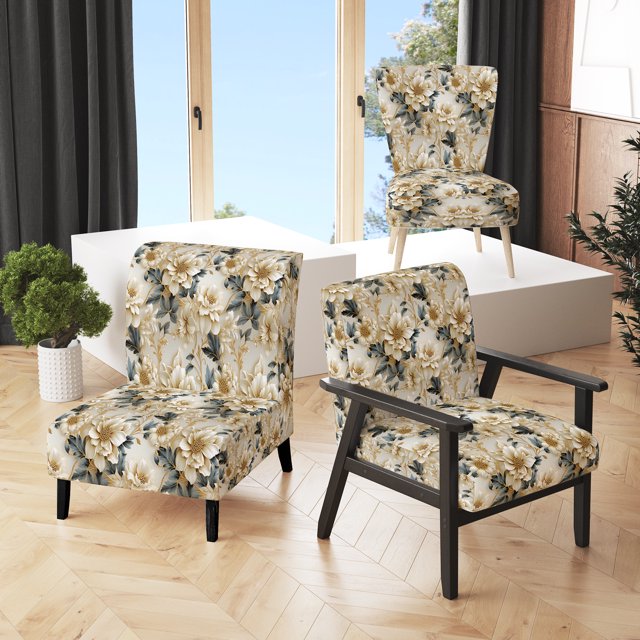 Designart "Elegance en Bleu Doré & Blanc II" Chaise d'Appoint en Marbre Doré - Fauteuil Charmant pour Salon