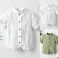 thumbnail image 4 of Baby Boy White Button Down Shirt Short Sleeve Solid Summer Dress Formal Classic Boys T Shirts 18-24 Months, 4 of 4