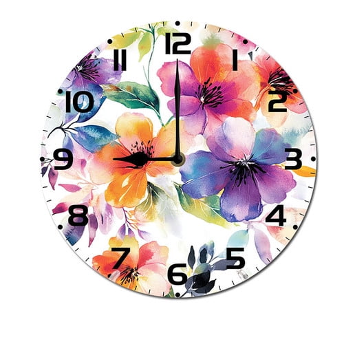 ZXCXRQFa Watercolor Flowers Home Decor Butterfly Round Wood 10 Inch Wall Clock Non Ticking Silent Clock Art for Living Room Kitchen Bedroom Decorative