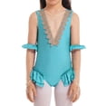 thumbnail image 6 of iEFiEL Kids Girls Halloween Showman Costume Sleeveless Mesh Splice V Back Leotard Lake Green 14, 6 of 7
