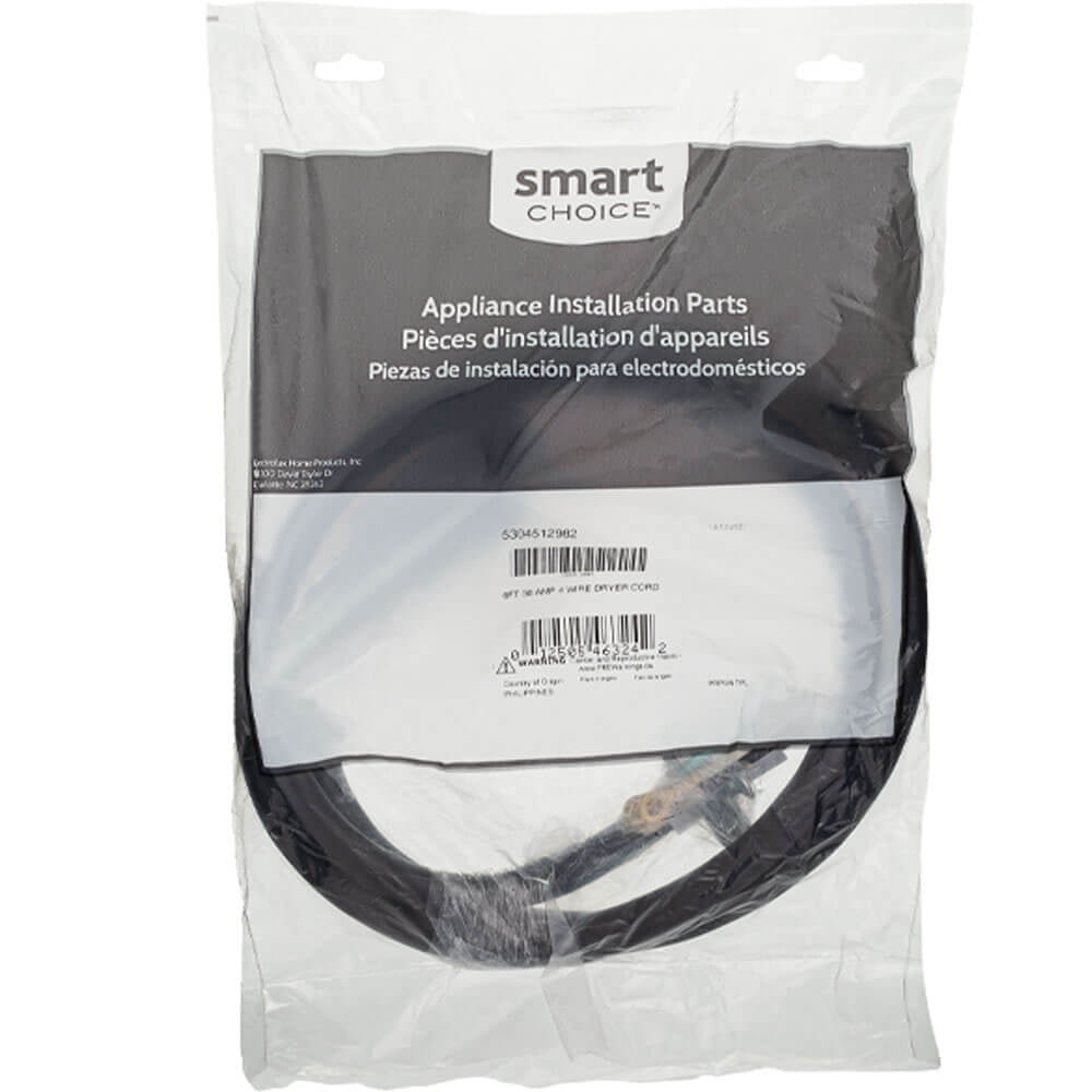 Smart Choice 912000978 6 Ft. 30A 4-Prong Dryer Cord - Black