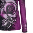 thumbnail image 6 of LEAVINGSUO Fall Winter V Neck Long Tops for Women, Womens Tops Clearance Women's Sexy Floral Printed Tunic Tops Shoulder Long Sleeve Blouse Tees, 6 of 6
