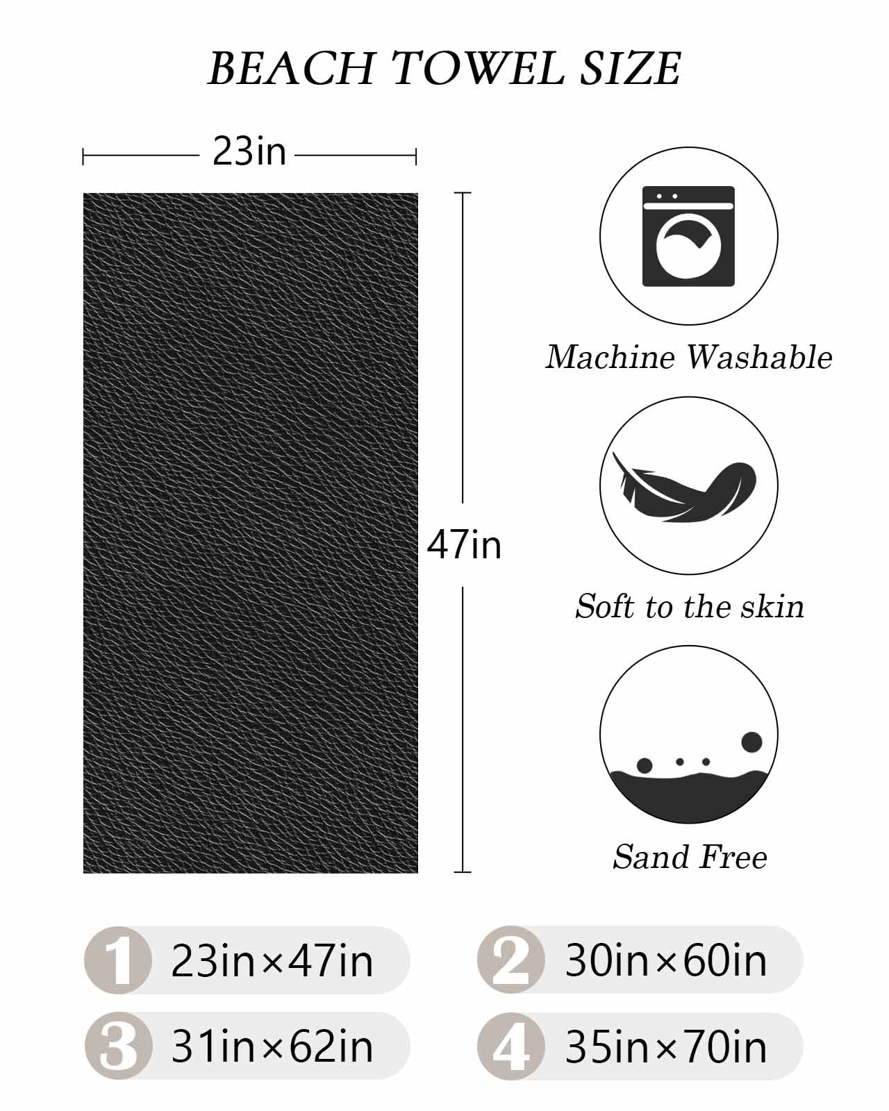 Solid Black Beach Towels Oversized Super Absorbent, Retro Minimalism Abstract Denim Texture Lightweight Bath Towel Quick Dry Sets For Bathroom/Pool/Rv Camping/Beach Play/Gym Room/Picnic 35"x70"