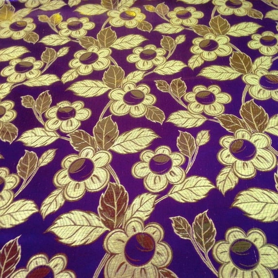 Metallic Daisy Floral Brocade Fabric 60" Sold By the Yard in Many Colors (Purple / Gold)