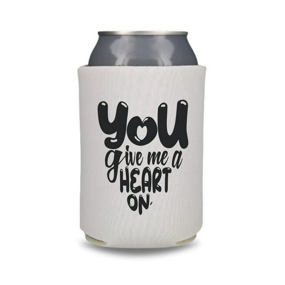 Valentine's Beer Can Coolers, You Give Me A Heart On, Funny Valentine's Coolies, Drink Accessory, Beer Coolies, Gag Gift and Party Favors (White)
