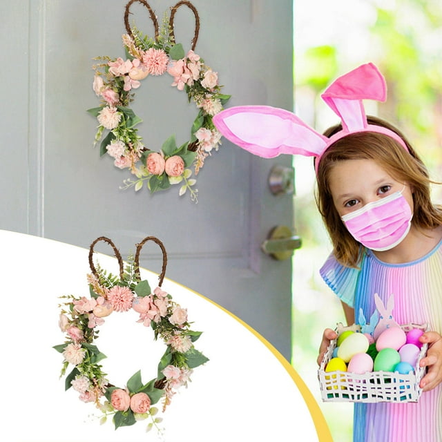 Flores artificiales, plantas artificiales, decoración de flores falsas, corona de Pascua, decoraciones para fiestas en el hogar, colgante de puerta, guirnalda de simulación de Pascua, corona de amor.