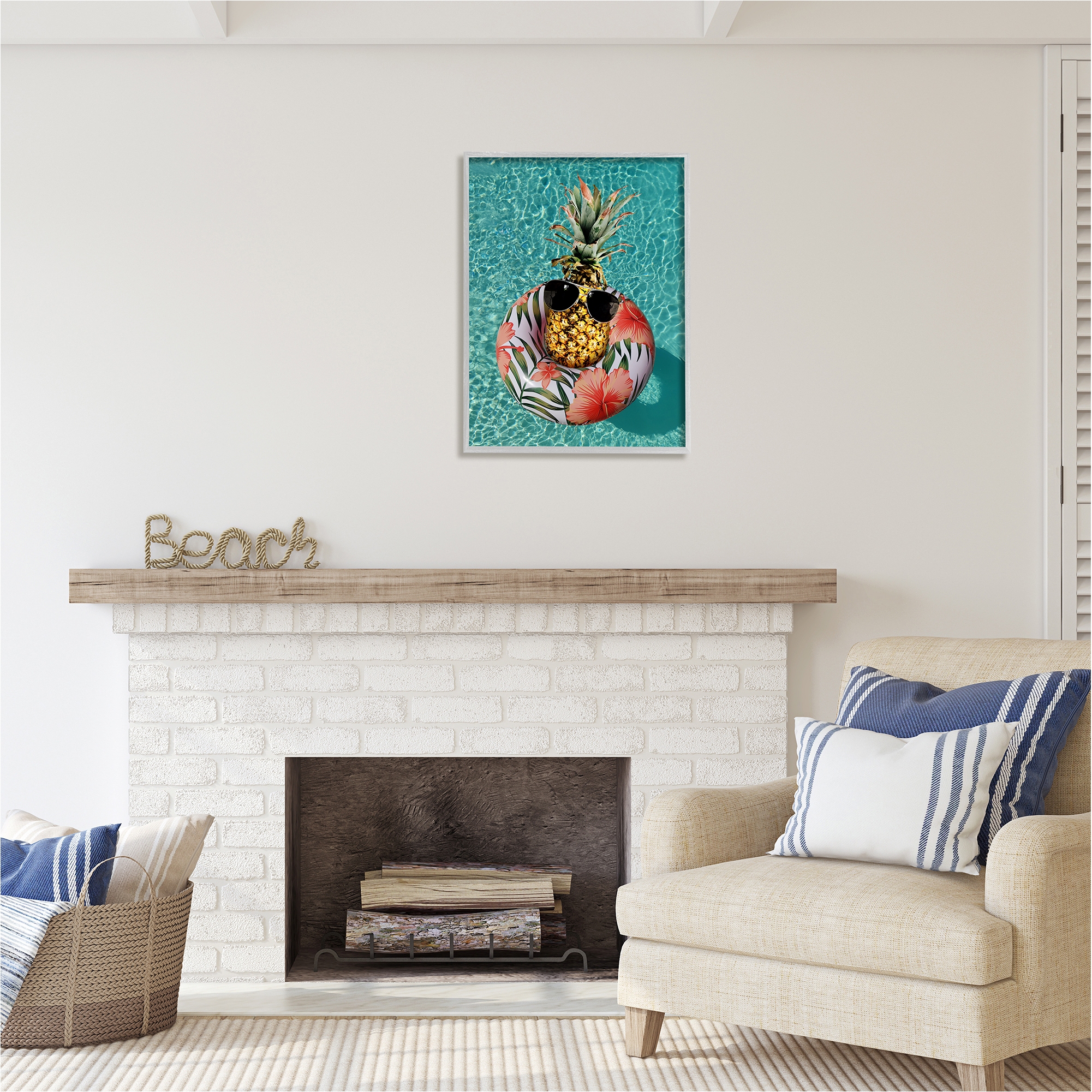 Stupell Industries Pineapple on Beach Tube Food & Beverage Painting Gray Framed Art Print Wall Art, 24 x 30