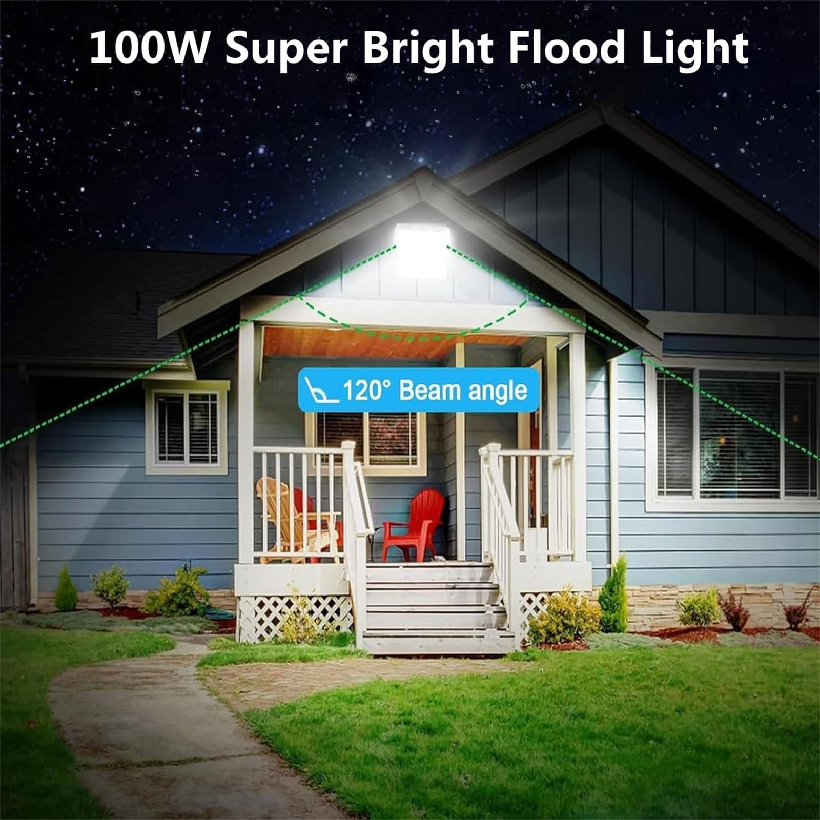 Indmird 2 pack 100W Outdoor LED Floodlight, IP66 Waterproof, 6500K 10000LM White Light, for Garage, Patio