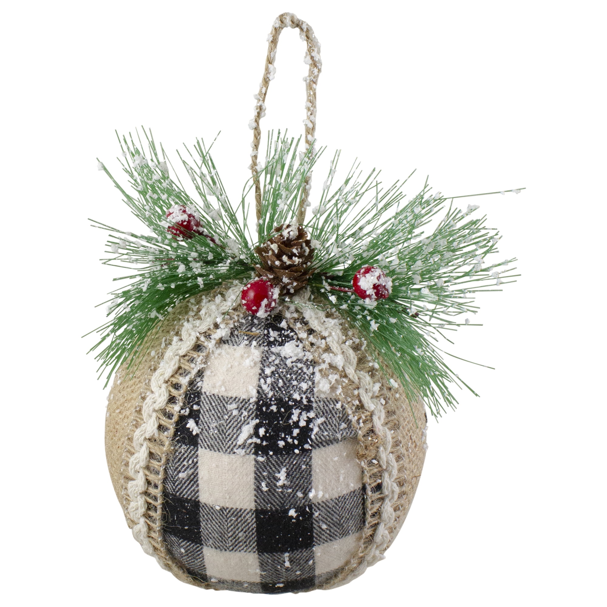 Set of 4 Black and White Burlap and Plaid Christmas Ball